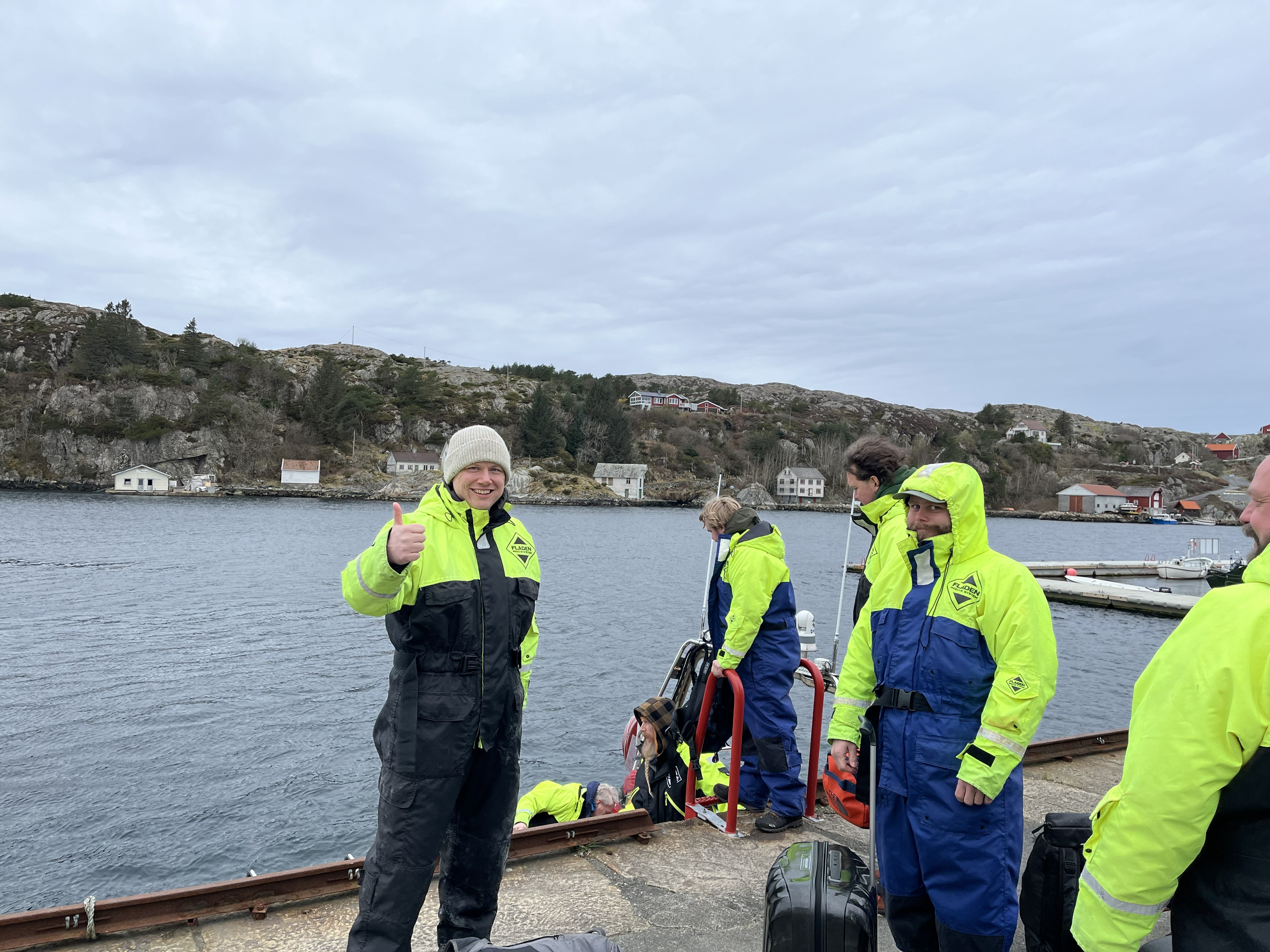Sindre and myself looking sharp in our hi-vis survival outfits
